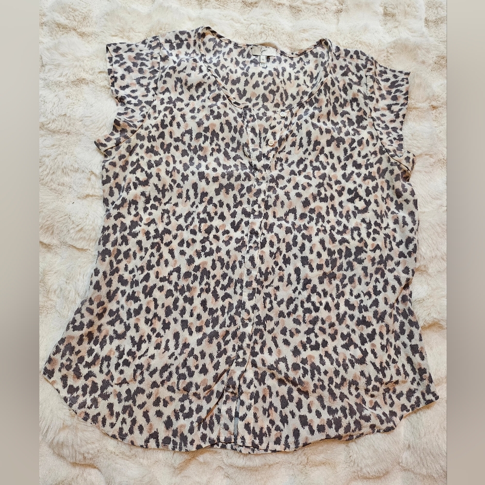 Joie Sheer Leopard Print Blouse Sz M